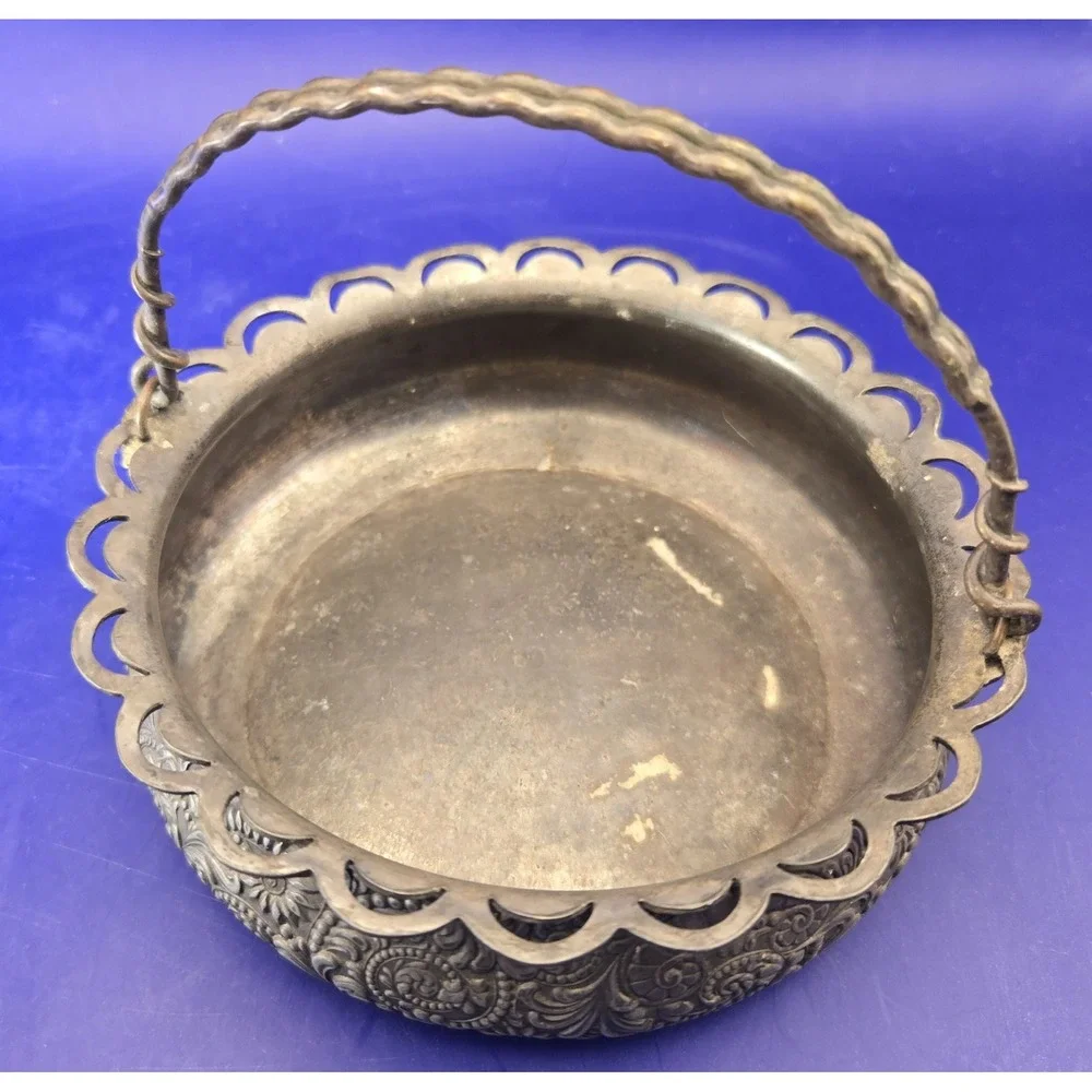 Silver Plated Basket Style With Handle Antique‎ Marked 37 Gilt